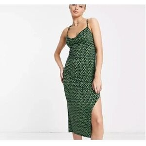 Abercrombie & Fitch‎ Green Patterned Cowl Neck Slip Midi Dress MT